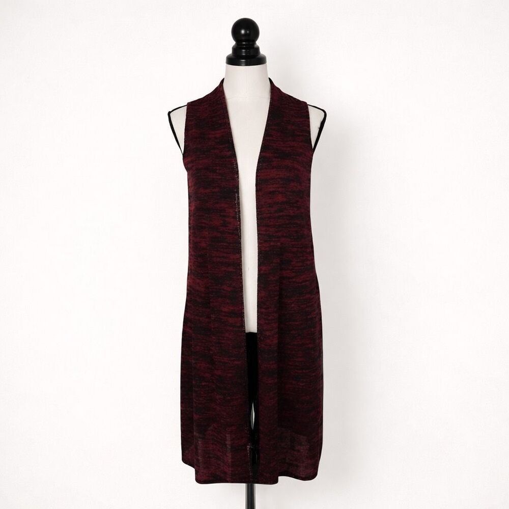 LuLaRoe Joy Long Vest Burgundy Wine Duster XS Sleeveless Cardigan